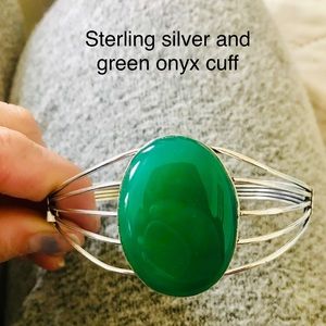 Sterling silver and green onyx cuff bracelet